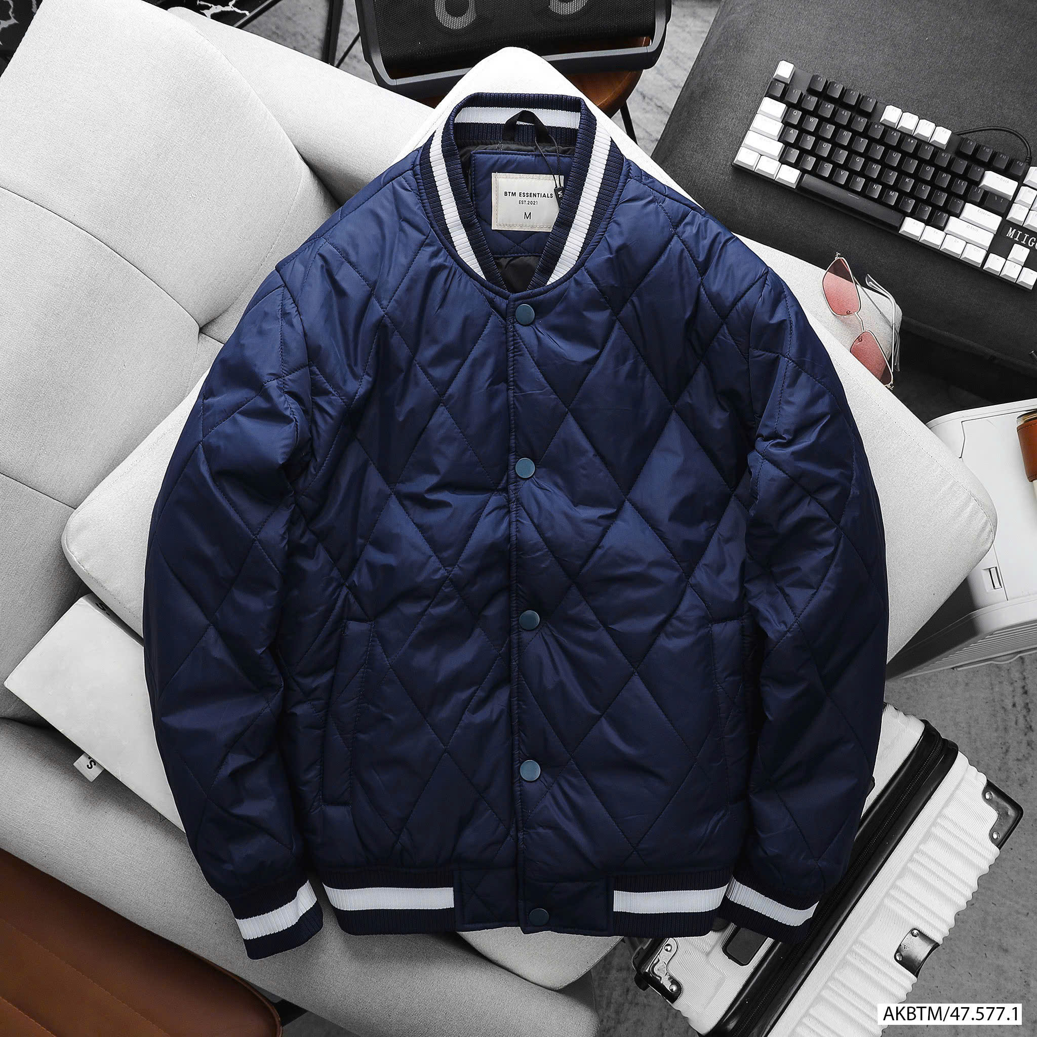 Áo khoác trần bông trám 3 lớp cổ bomber