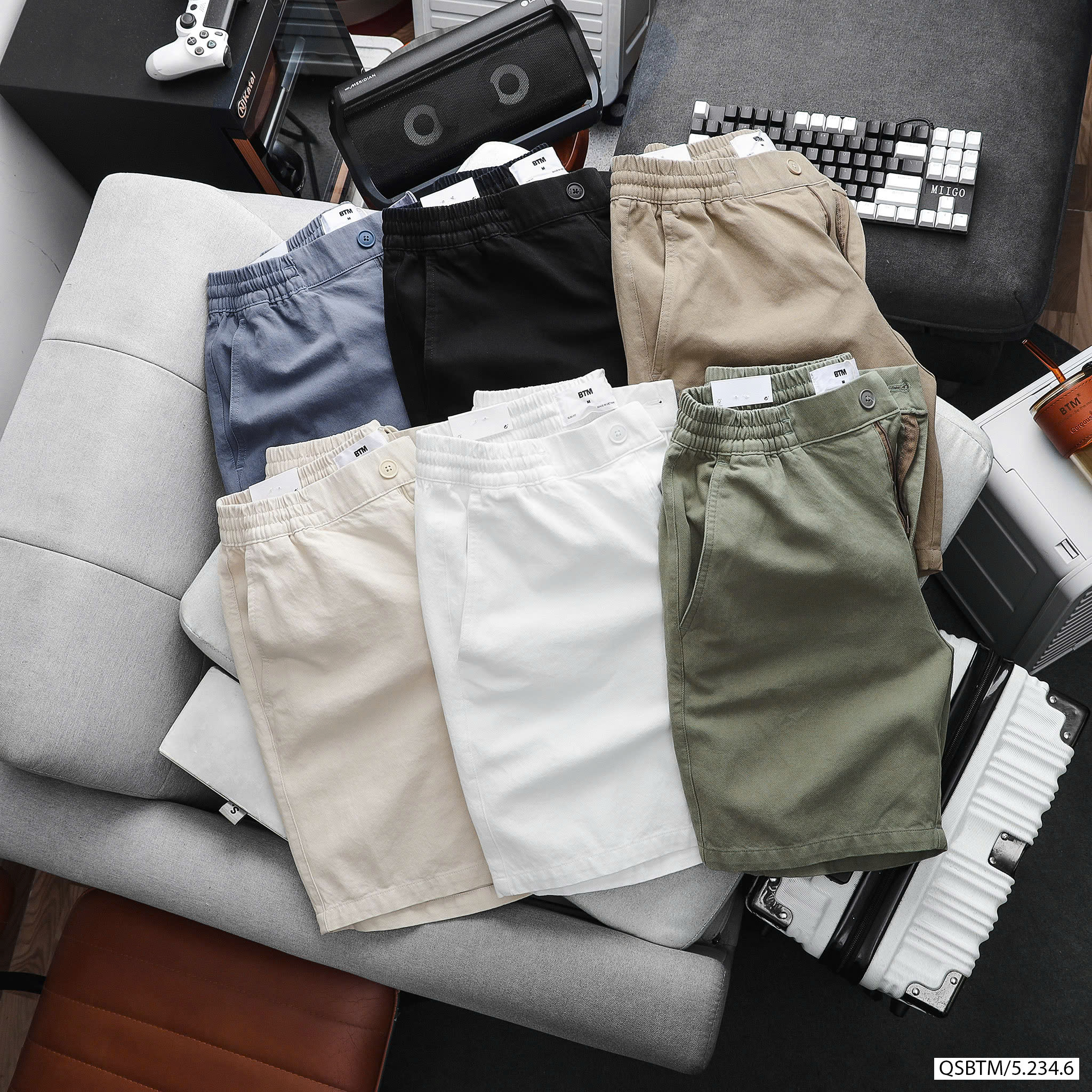 Quần short kaki dệt mặt pique 100% cotton, dày dặn