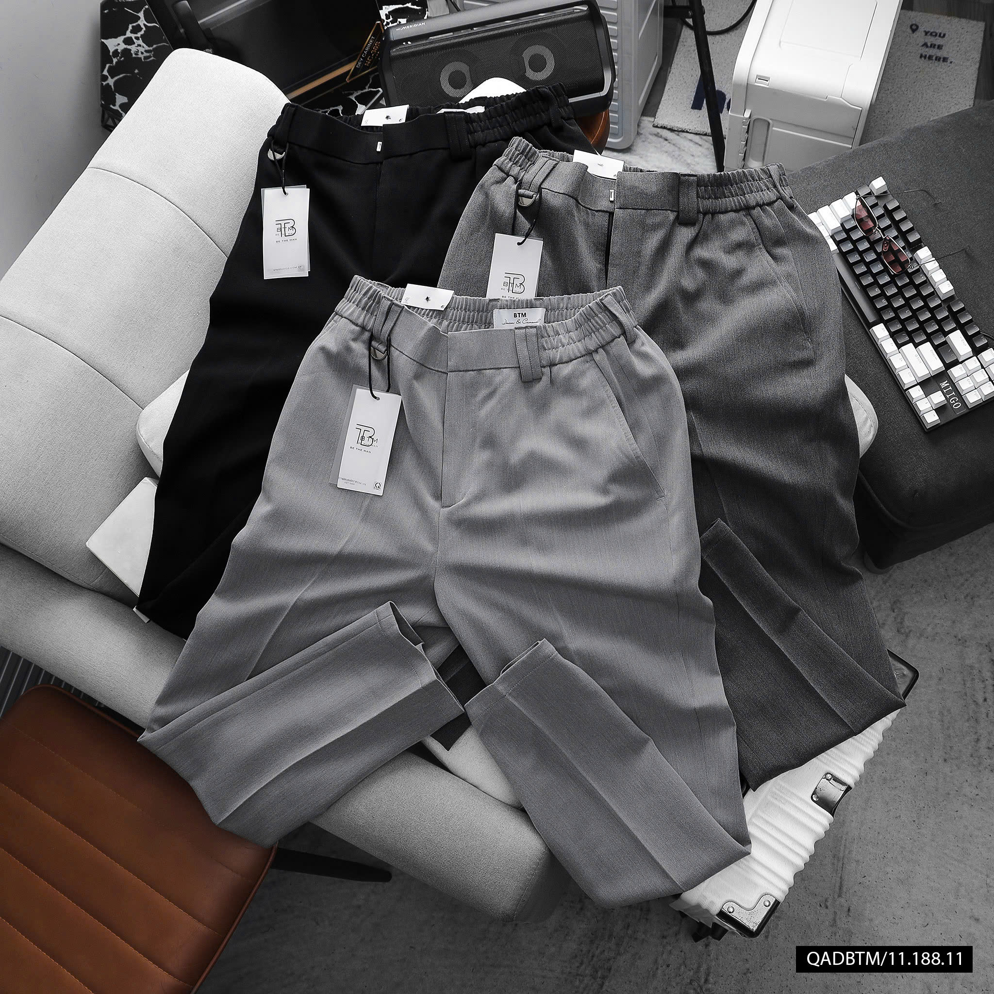 Quần âu BTM cạp chun phối tag trang trí - Slim fit