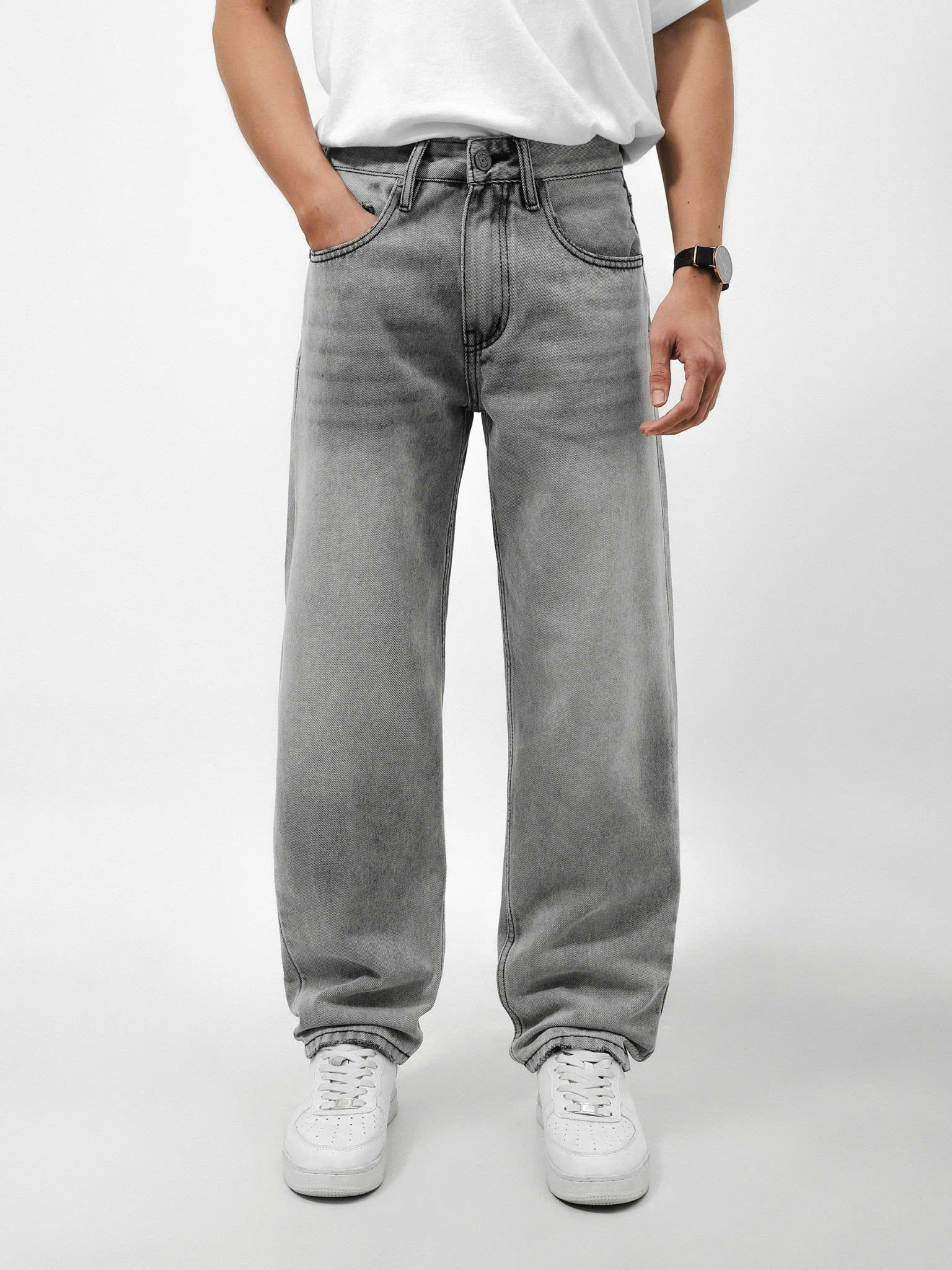 JEANS LEMBOX RELAXED FIT - XÁM TRẮNG WASH 240642