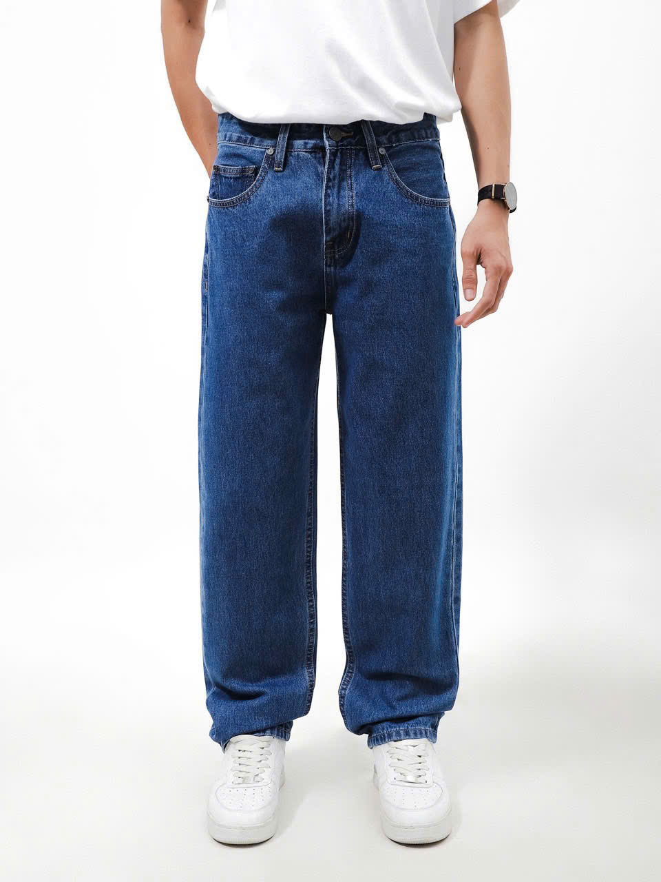 JEANS LEMBOX RELAXED FIT - XANH ĐẬM TRƠN 240632